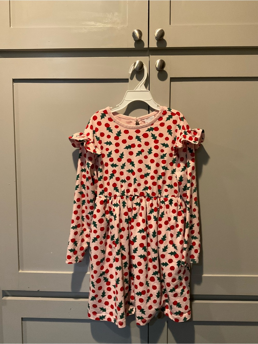 Hanna Andersson Pink Dress with Red berries and Green Holly Print